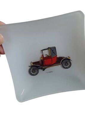 Vintage Automotive Collectible Glass Ashtray Trinket Dish Mancave Desk Ornament
